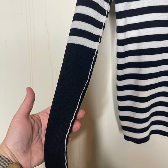 MARIA MCMANUS Mock Neck Merino Wool Black White Stripe Sweater Sz S - Picture 6 of 9